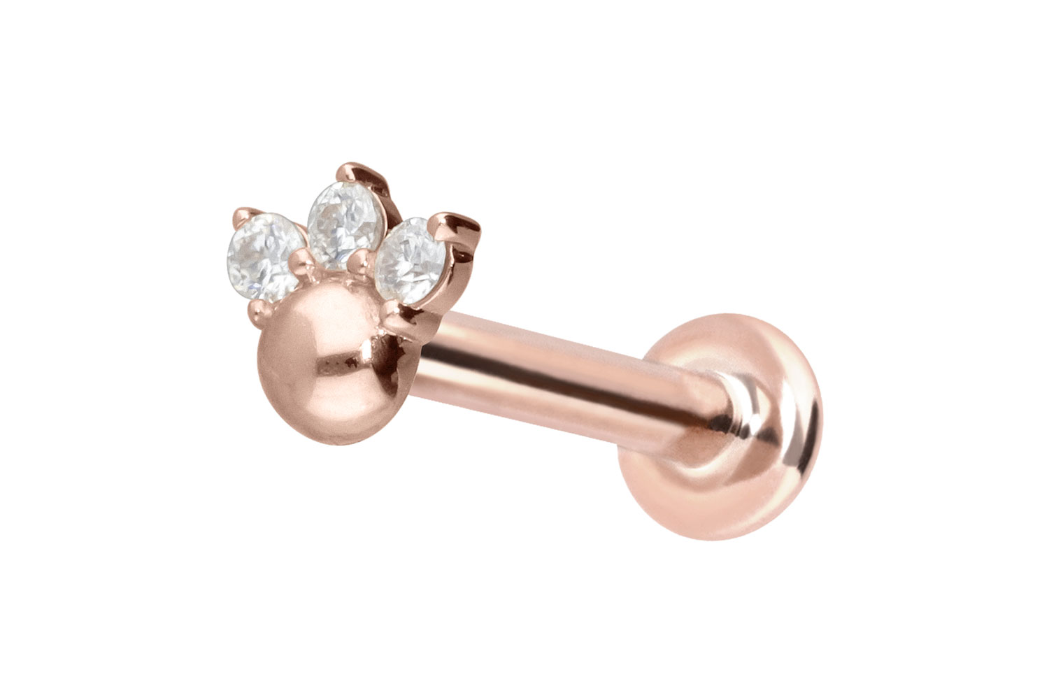 14 Karat Gold Labret Piercing mit Innengewinde 3 MOISSANITE + KUGEL